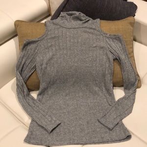 Cold shoulder ribbed sweater